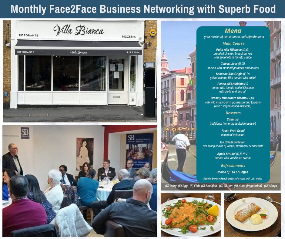 SB alliance monthly business networking lunch meetings at Villa Bianca Restaurant in bushey